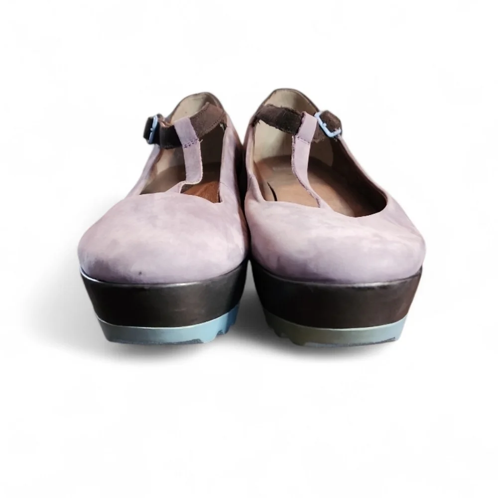 CAMPER Laika MultiColor T-Strap Chunky Platform Shoes Suede Violet Blue Gray